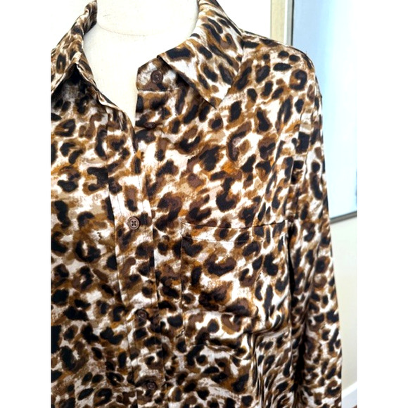 Rebecca Minkoff Blouse Womens 1X Brown Leopard Print Button Up Long Sleeve Top - Picture 3 of 12